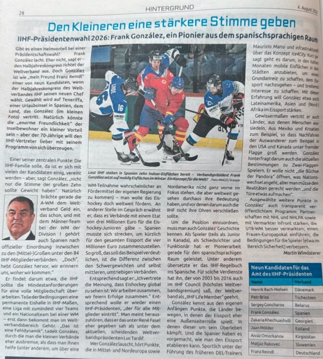 Imagen destacada: Frank González expone en Alemania su proyecto para presidir la IIHF: «Hay que dar una voz más fuerte a las federaciones pequeñas»
